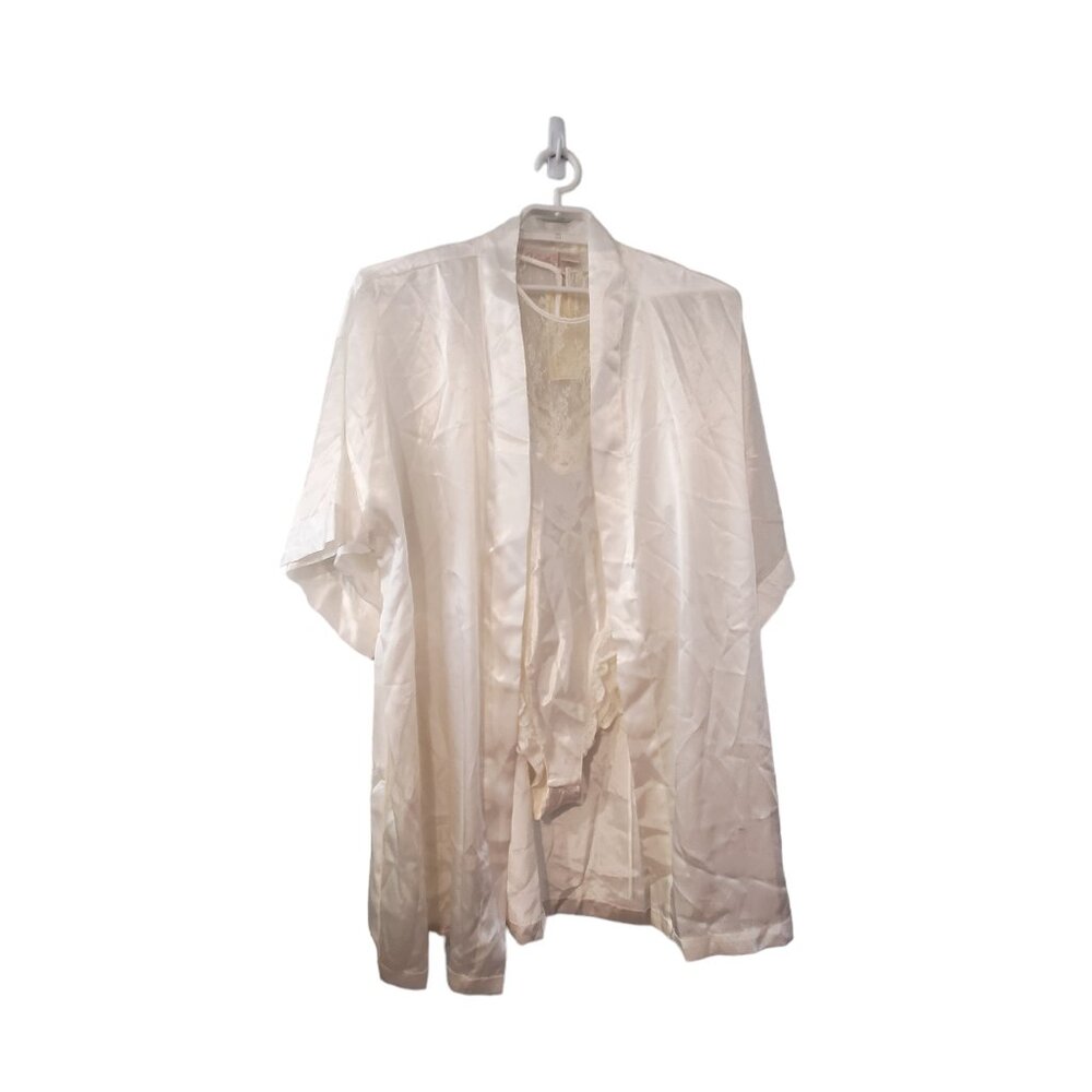 Delicates nwt vintage lingerie set sz M cream robe teddy one piece satin…